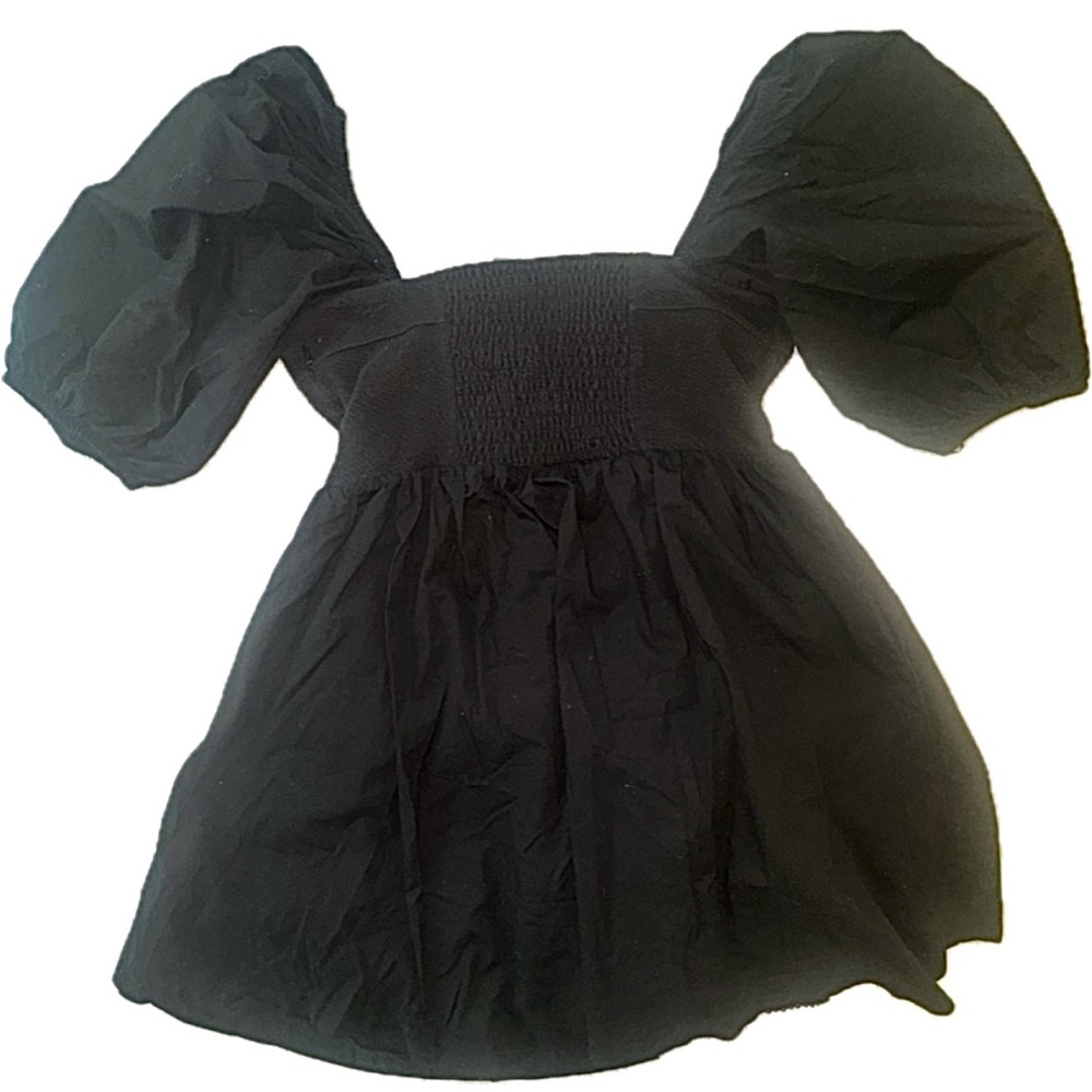 Maeve by Anthropologie Sweetheart Baby Doll Dress Puff Sleeve & Pockets Black M - Picture 5 of 14